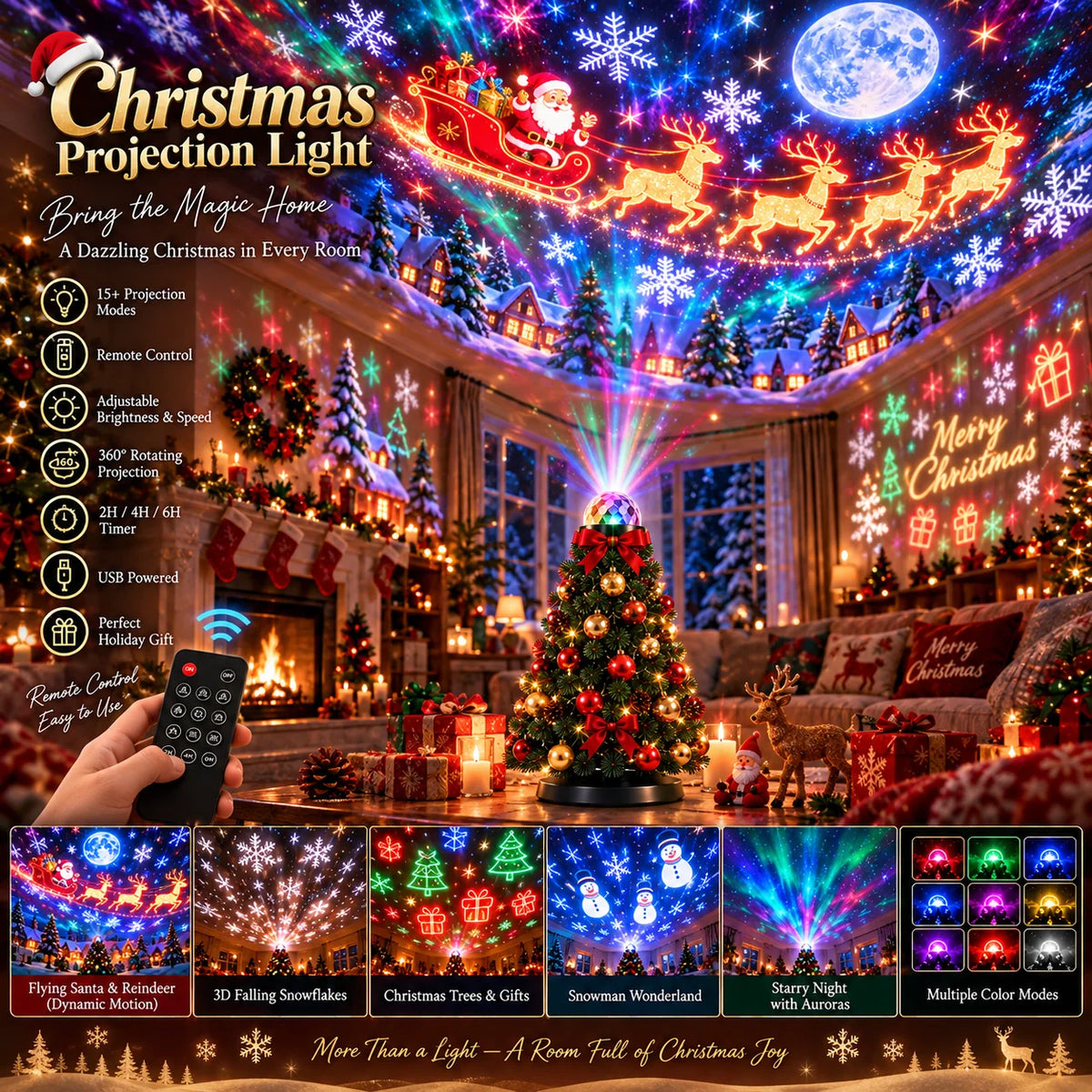 Christmas Light Projector 15+ Festive Patterns Remote Control