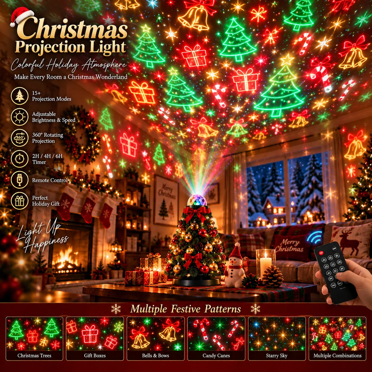 Christmas Light Projector 15+ Festive Patterns Remote Control