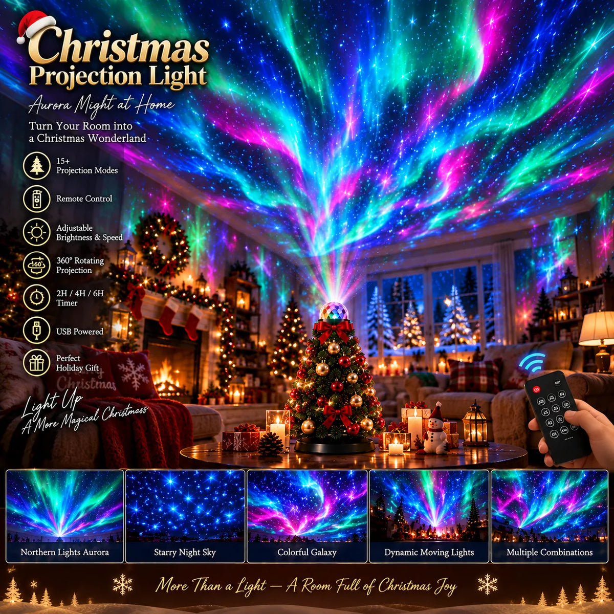 Christmas Light Projector 15+ Festive Patterns Remote Control