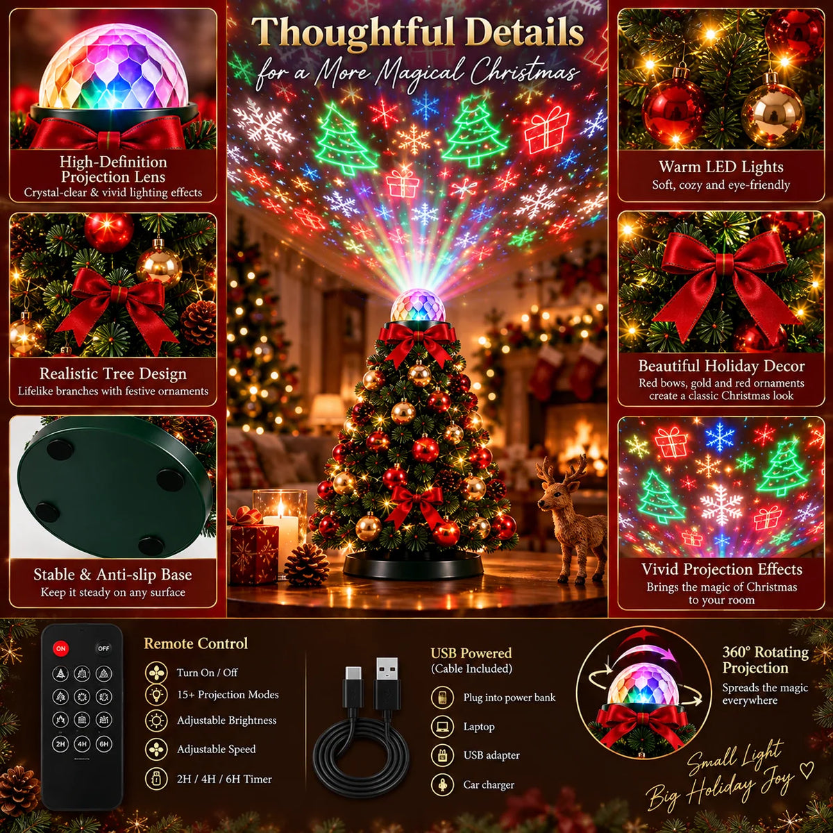 Christmas Light Projector 15+ Festive Patterns Remote Control