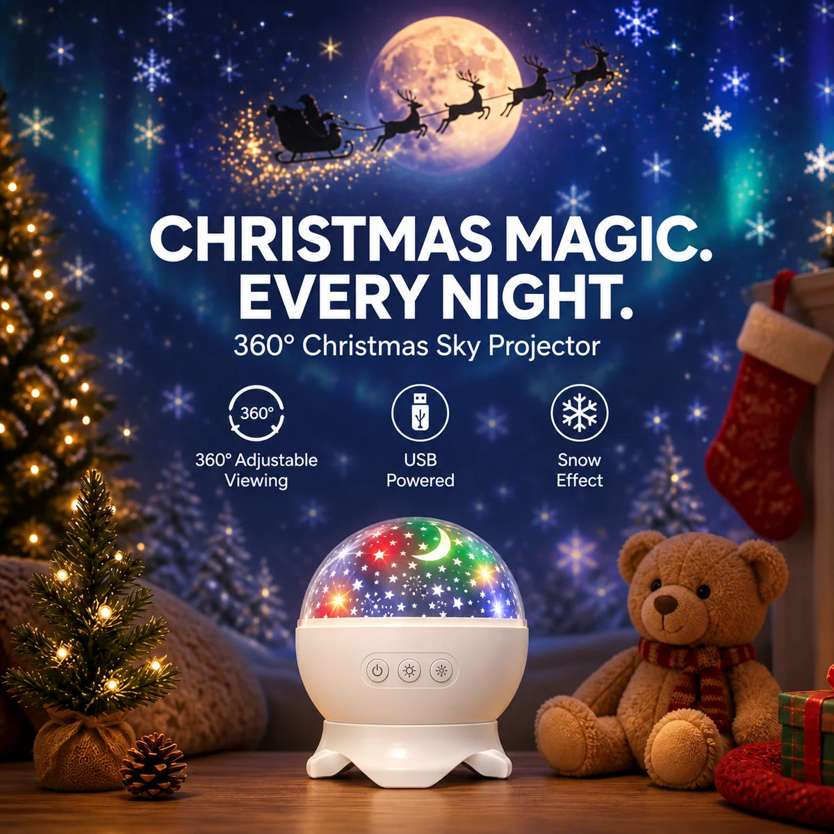 Christmas Light Projector Santa Sleigh & Reindeer Scene