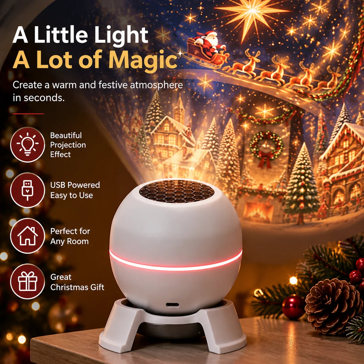 Christmas Light Projector USB-Powered Moving Projections