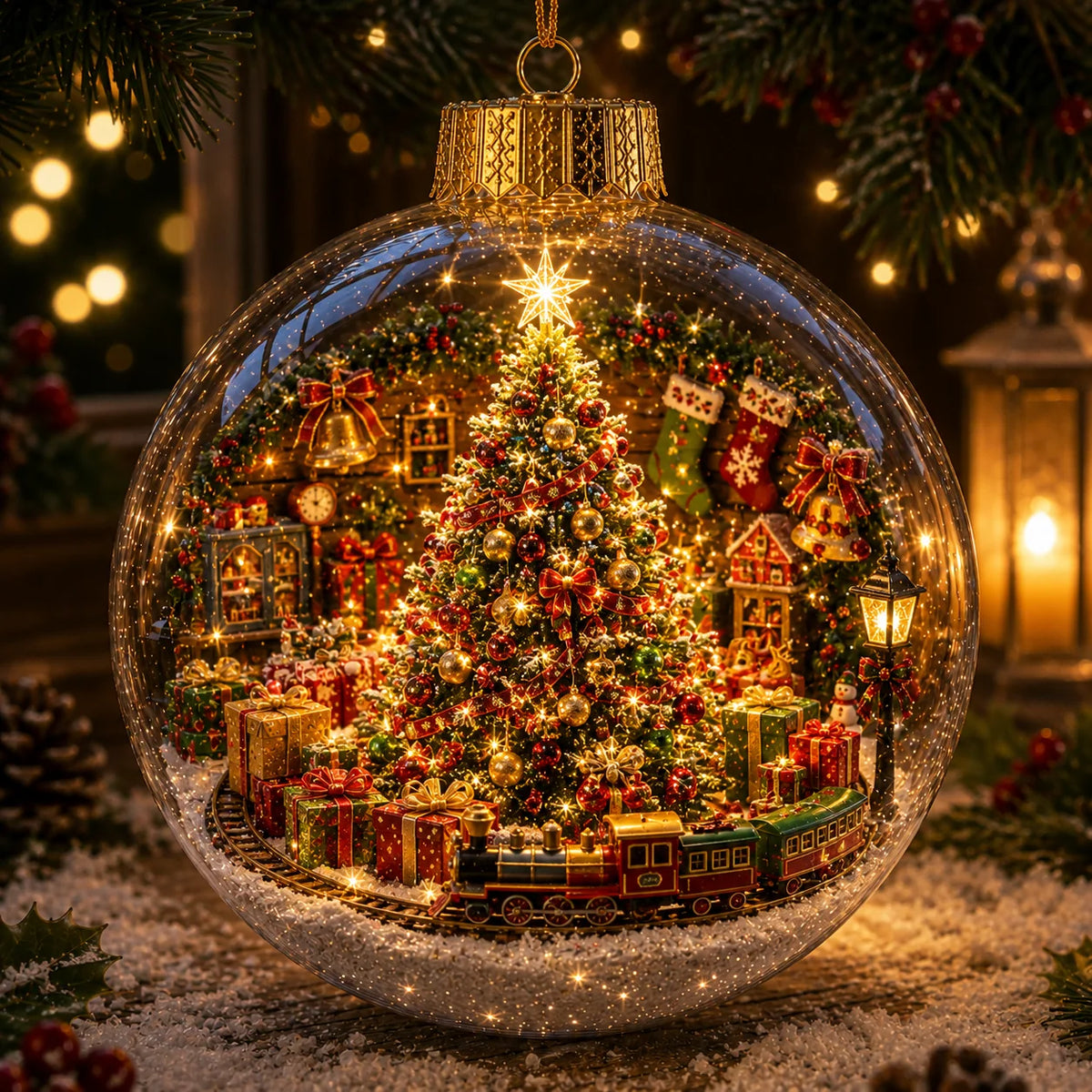 Christmas Ornament Light-Up Miniature Diorama Hanging Tabletop Display