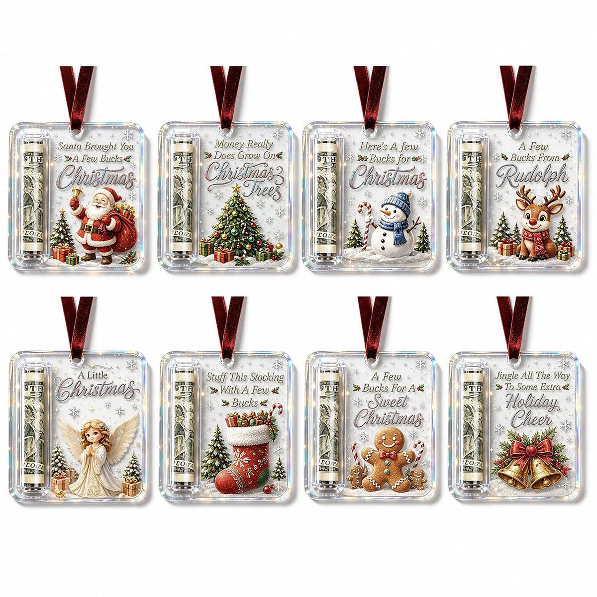 Christmas Ornament Money Holder Clear Acrylic With Ribbon
