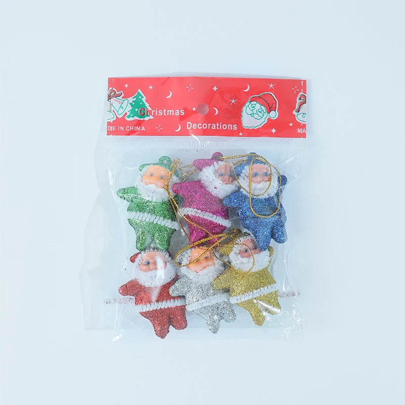 Christmas Ornaments Santa Design Shatterproof Plastic Set of Six