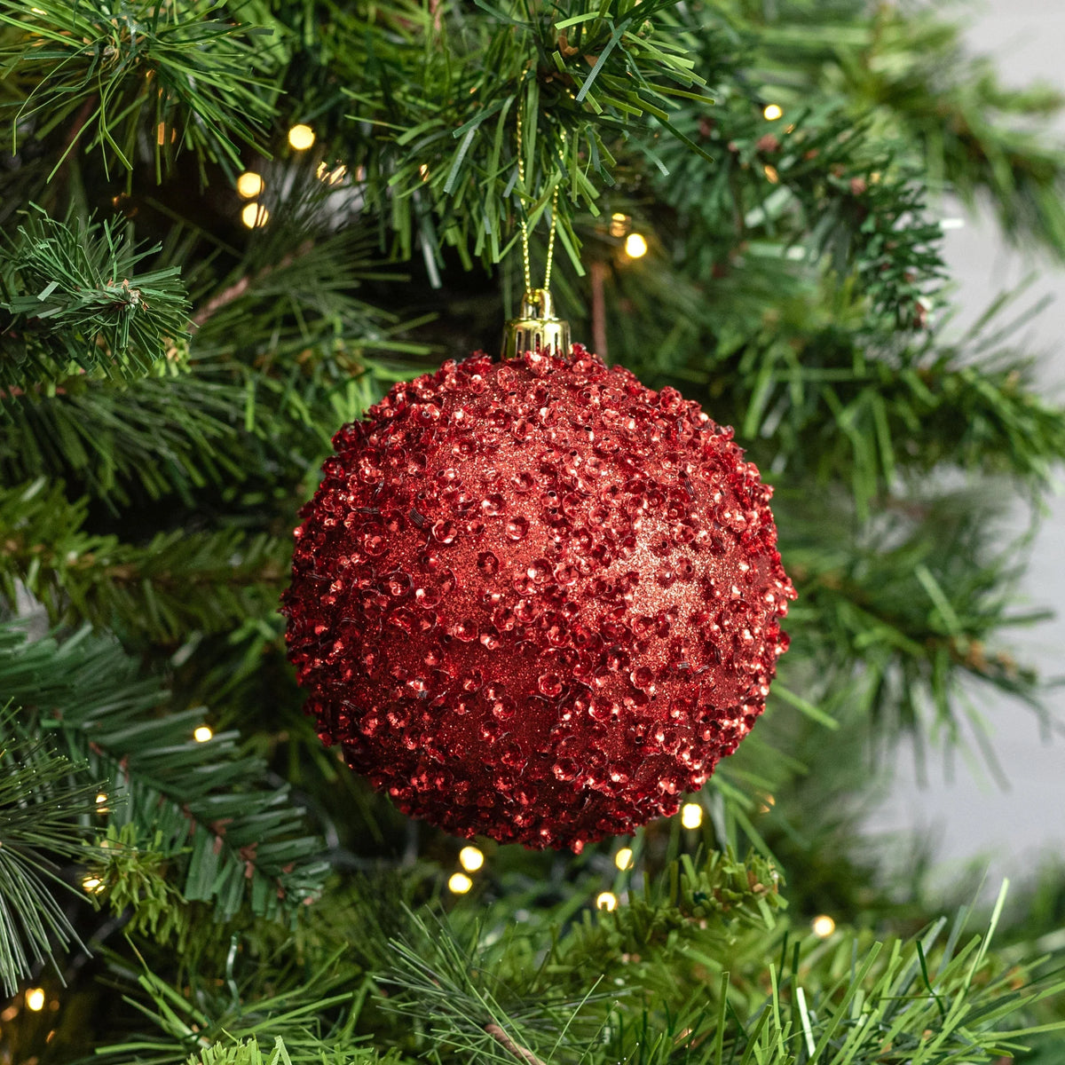Christmas Ornaments Shatter-Resistant Red Glitter Set of 4