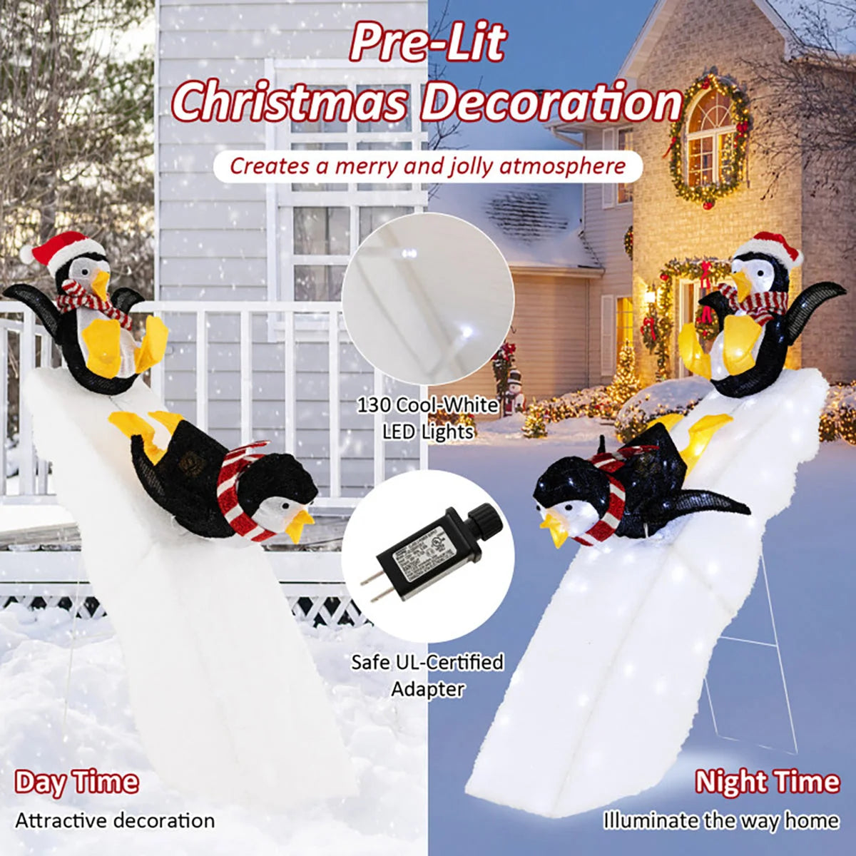 Christmas Penguin Decoration Pre-Lit 130 LED Weatherproof