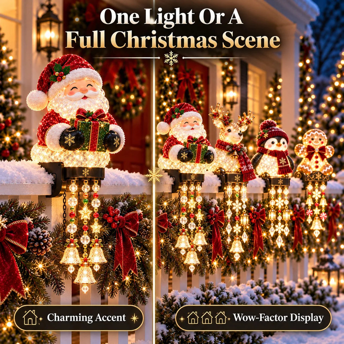 Christmas Porch Railing Lights Warm Glow Hanging Ornaments