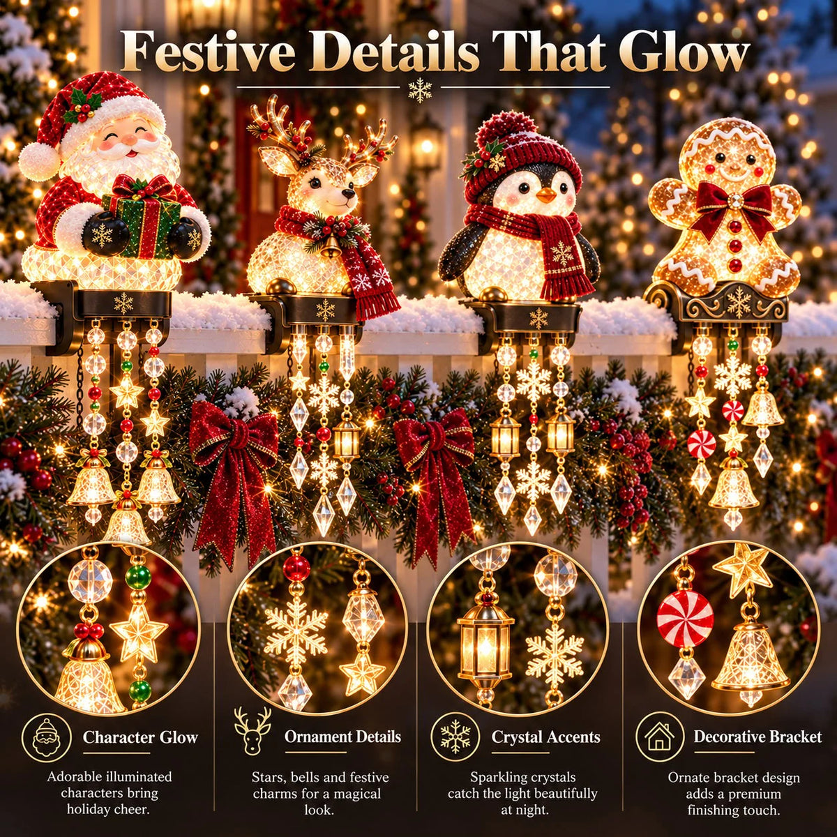 Christmas Porch Railing Lights Warm Glow Hanging Ornaments