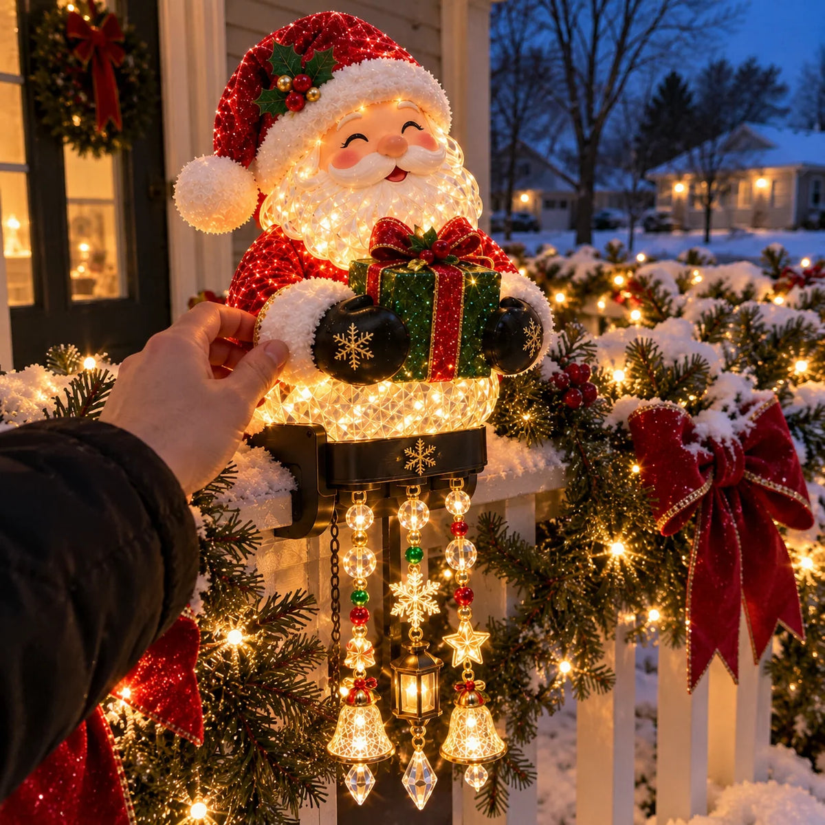 Christmas Porch Railing Lights Warm Glow Hanging Ornaments