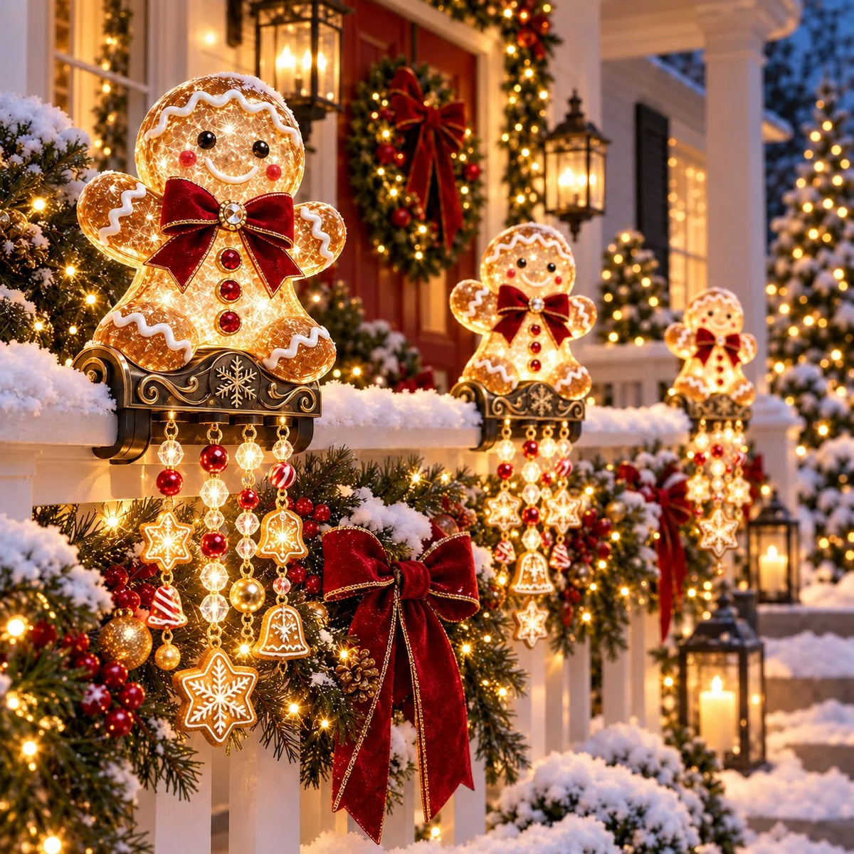 Christmas Porch Railing Lights Warm Glow Hanging Ornaments