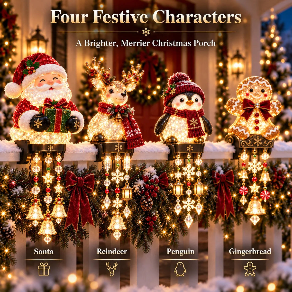 Christmas Porch Railing Lights Warm Glow Hanging Ornaments