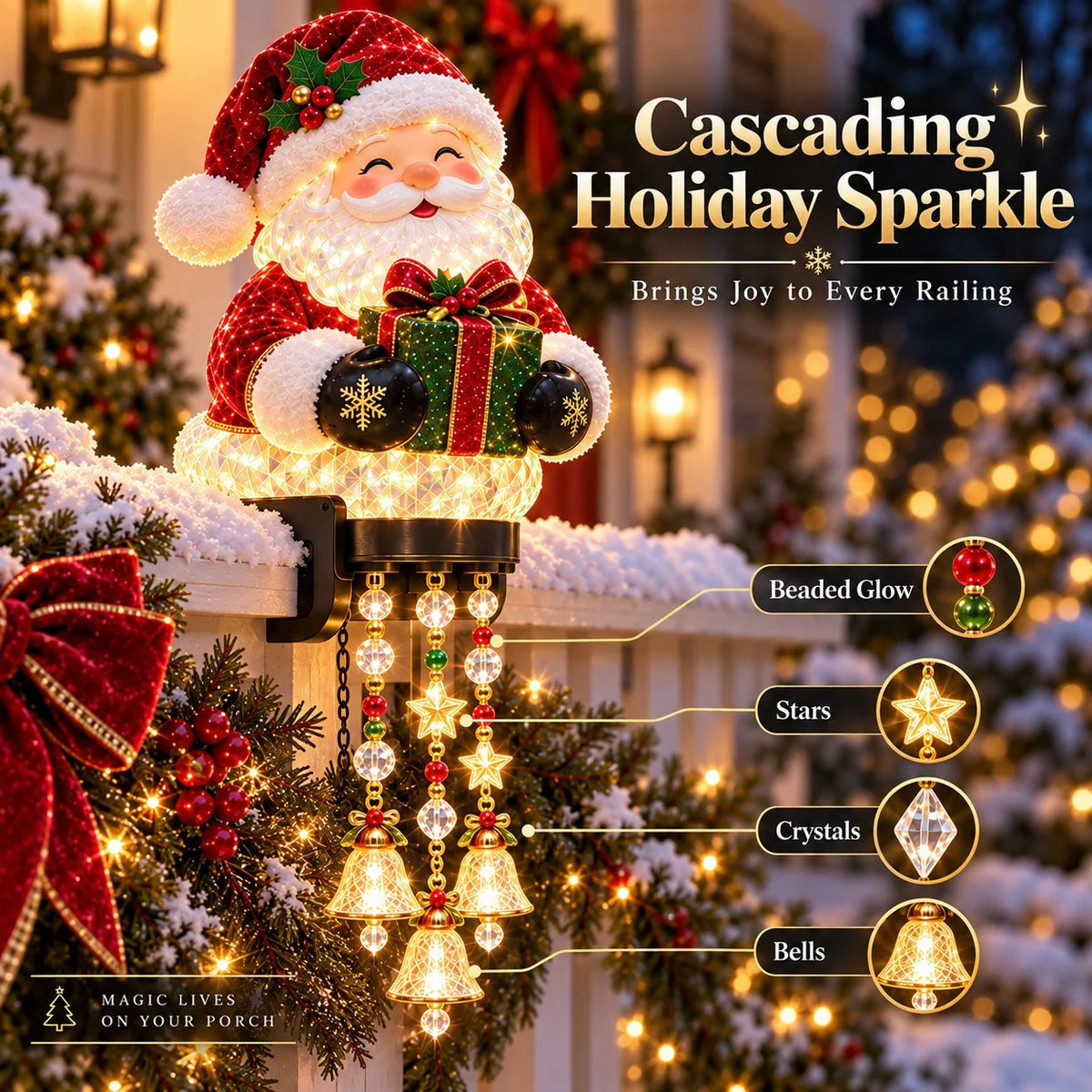Christmas Porch Railing Lights Warm Glow Hanging Ornaments
