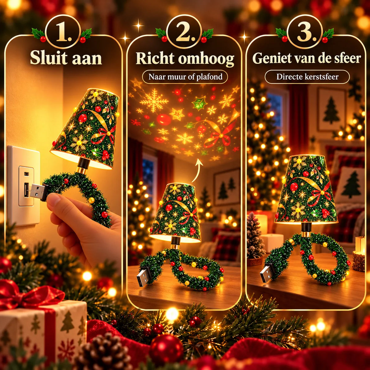 Christmas Projector Light 6 Festive Patterns USB-Powered LED