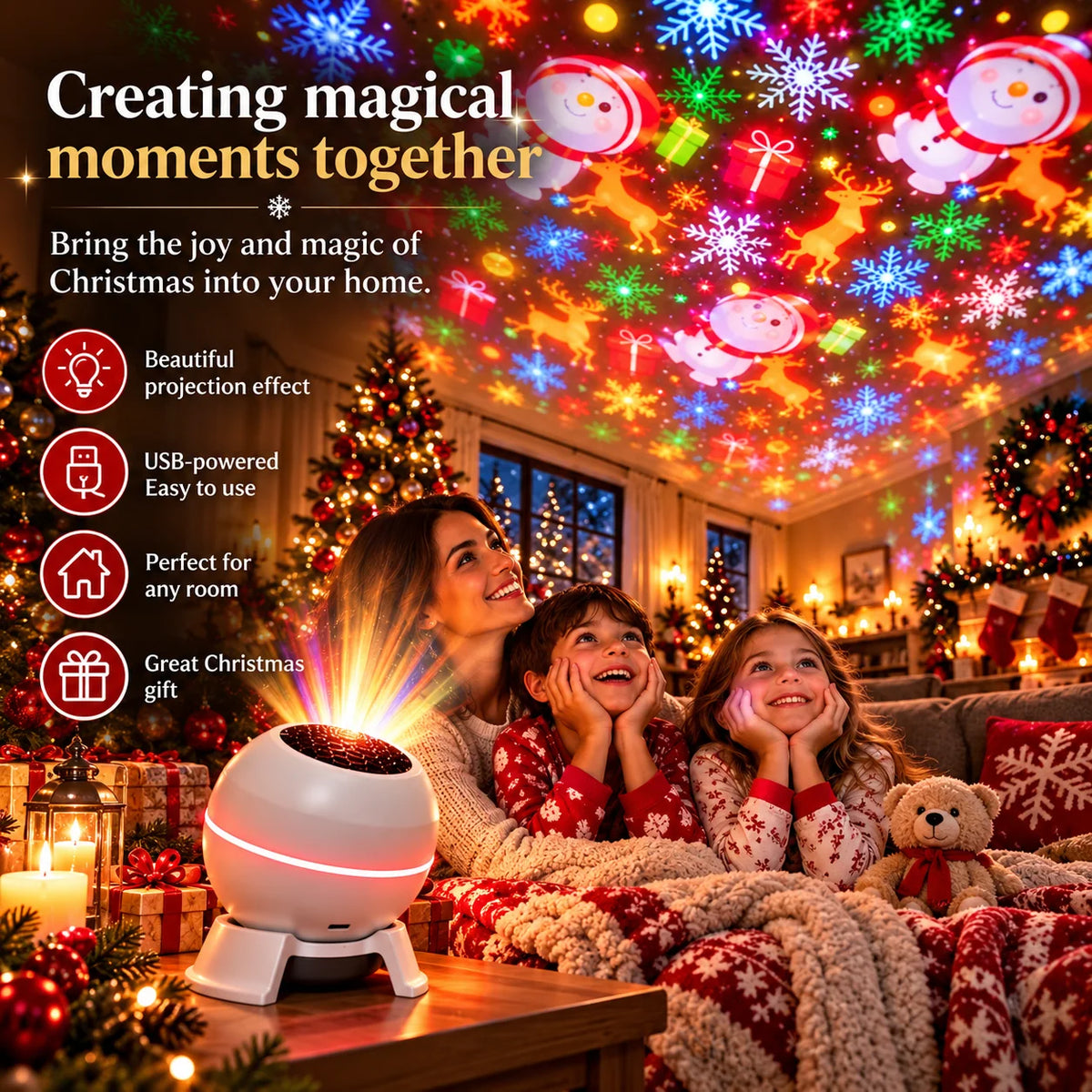 Christmas Projector Moving Motifs USB Powered Indoor Use
