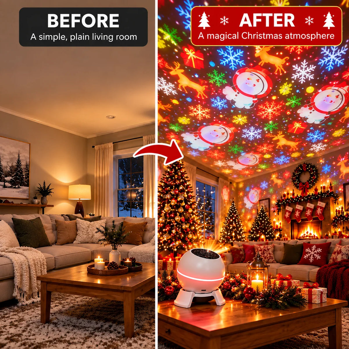 Christmas Projector Moving Motifs USB Powered Indoor Use