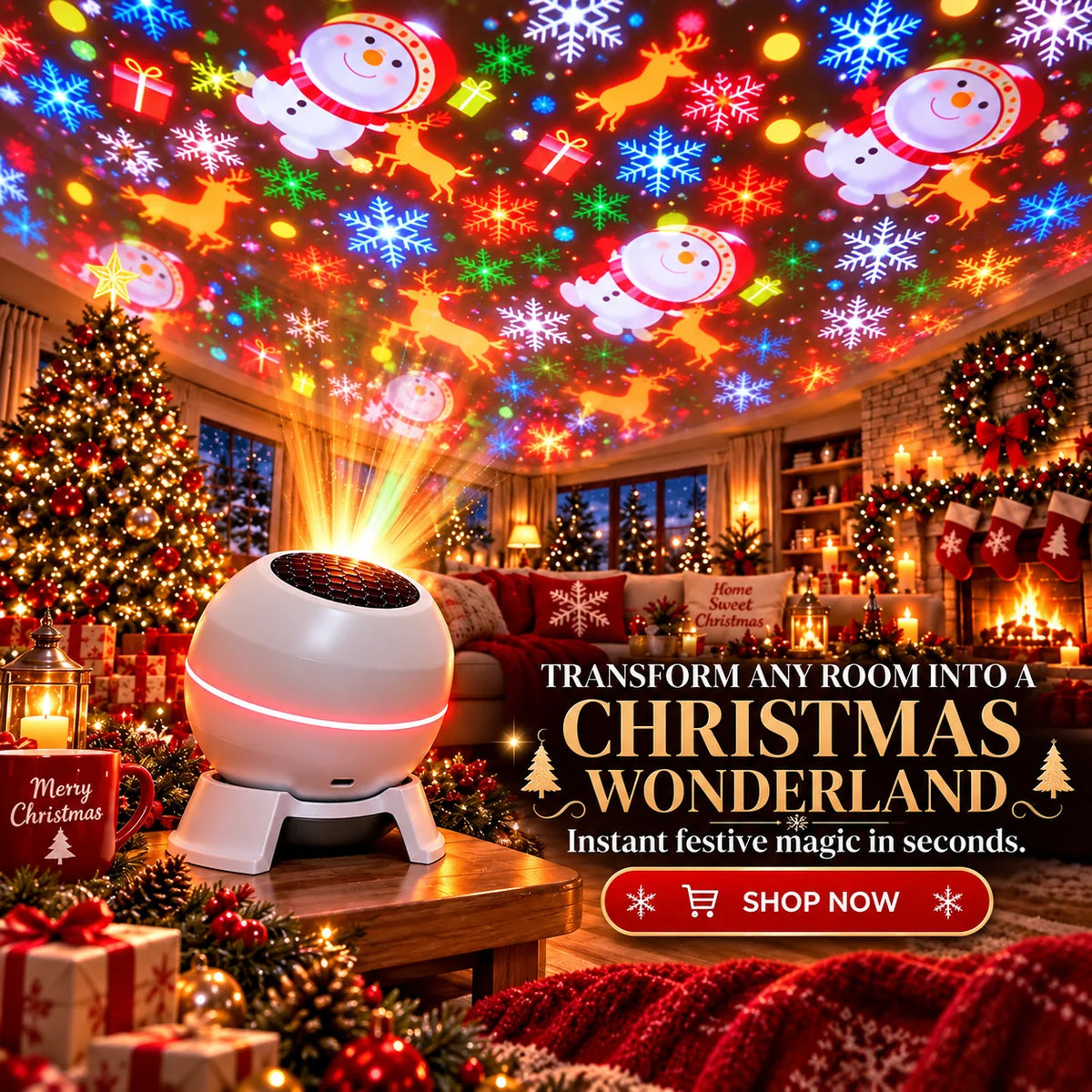 Christmas Projector Moving Motifs USB Powered Indoor Use