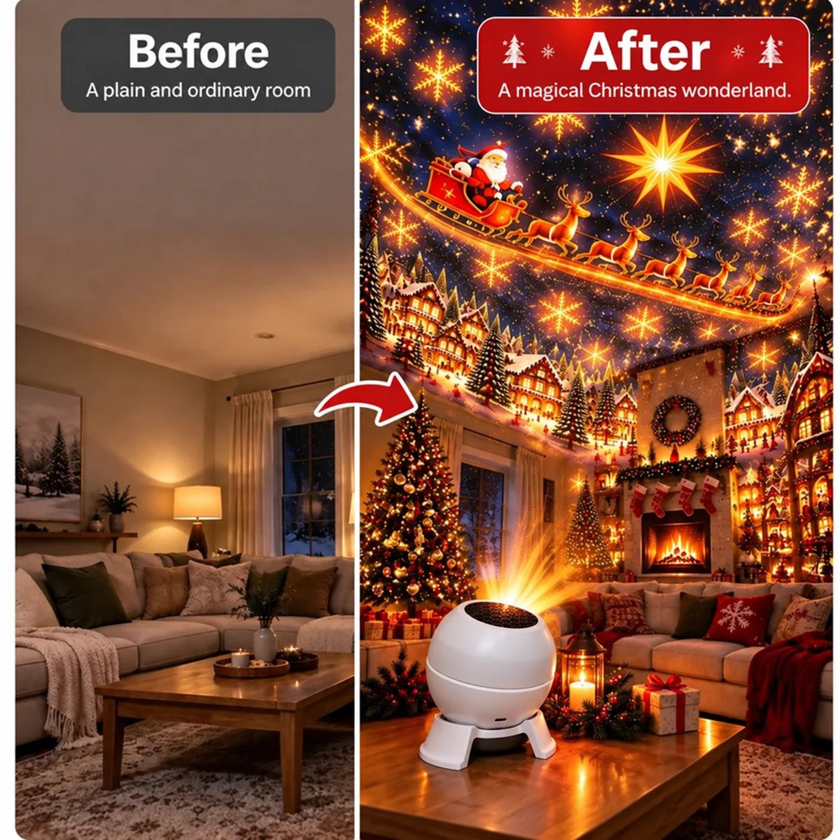 Christmas Projector Night Light USB-Powered Wall & Ceiling Projection