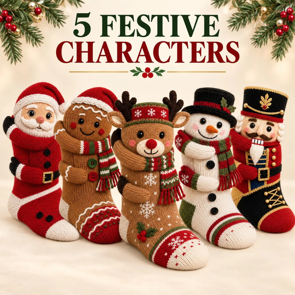 Christmas Socks 3D Knitted Hugging Character Design