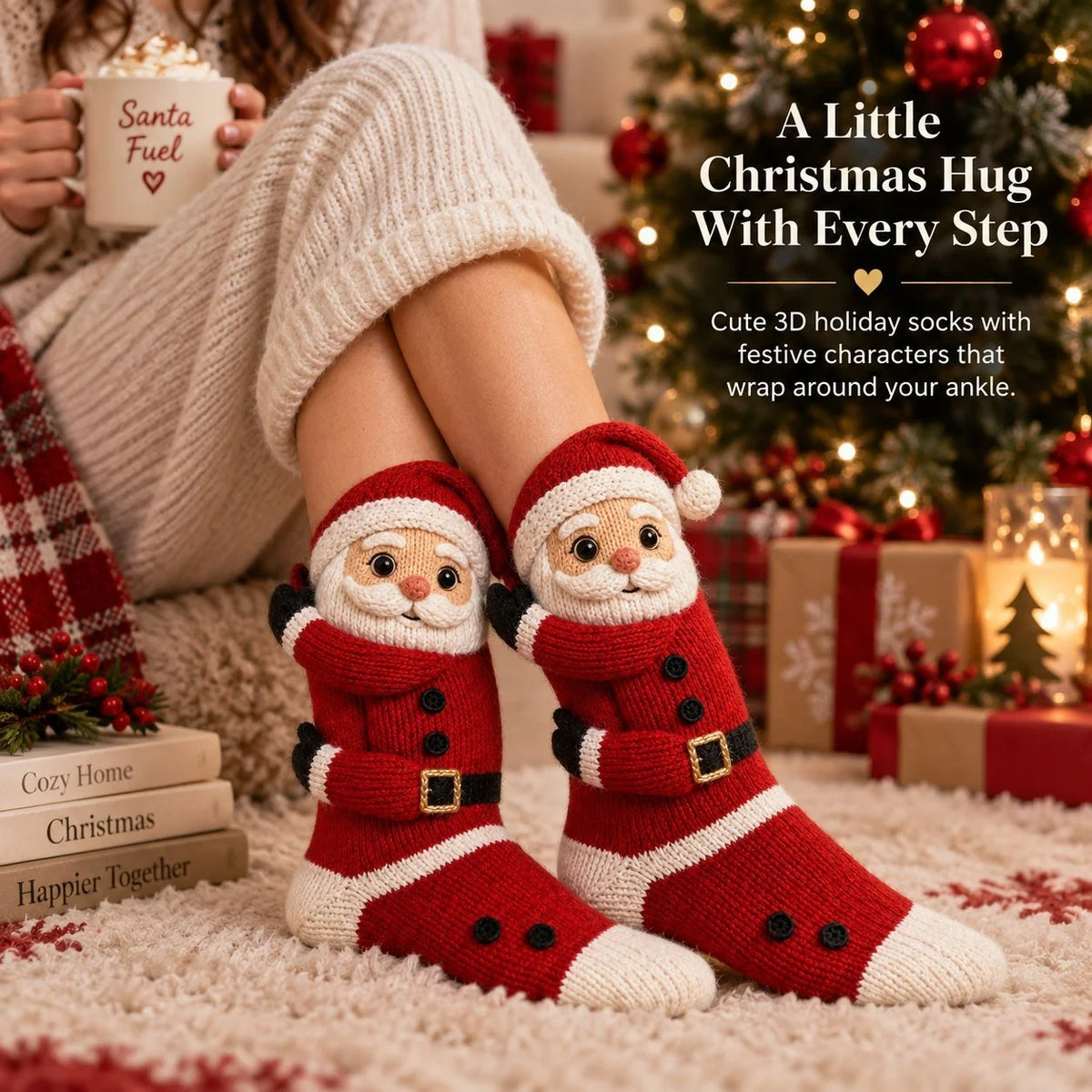 Christmas Socks 3D Knitted Hugging Character Design