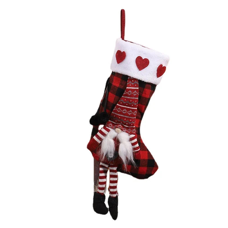 Christmas Stocking Durable Fabric Gnome Motif