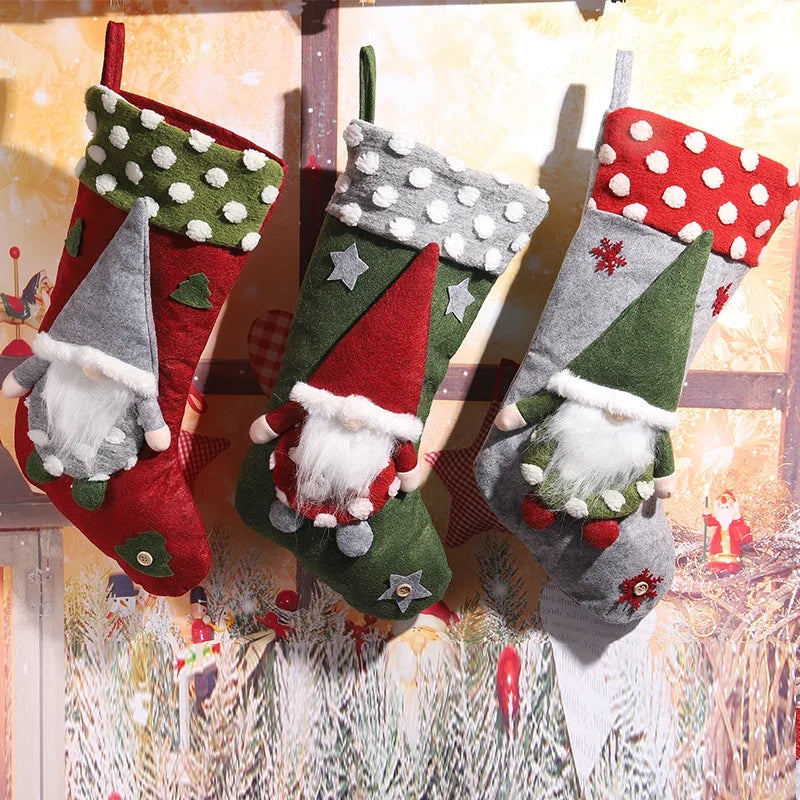 Christmas Stocking Gnome Design Felt & Soft Fabric