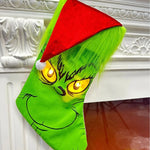 Christmas Stocking Grinch Face Fluffy Cuff Spacious Interior