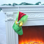 Christmas Stocking Grinch Face Fluffy Cuff Spacious Interior
