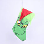 Christmas Stocking Grinch Face Fluffy Cuff Spacious Interior