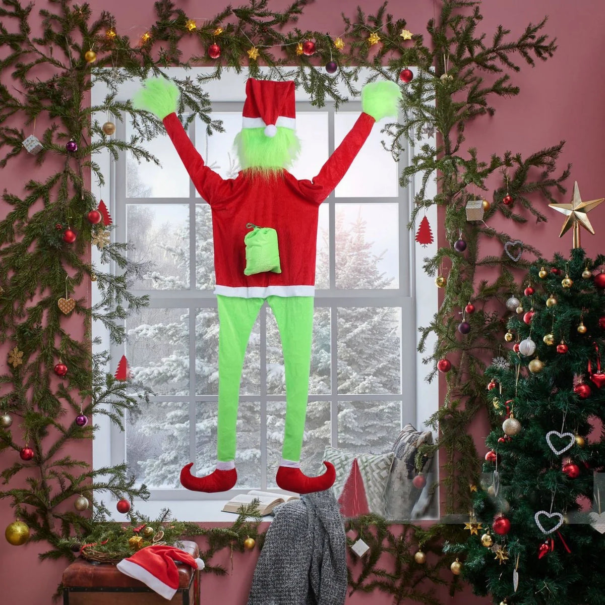 Christmas Stocking Grinch Motif Spacious Soft Fabric & Loop