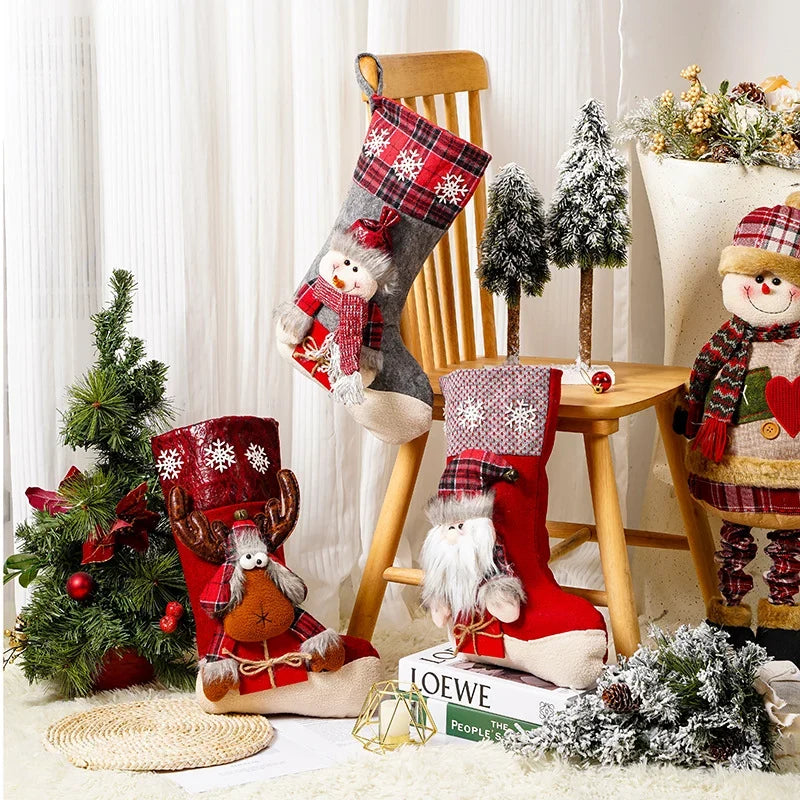Christmas Stocking Nostalgic Reindeer Durable Fabric Spacious Interior