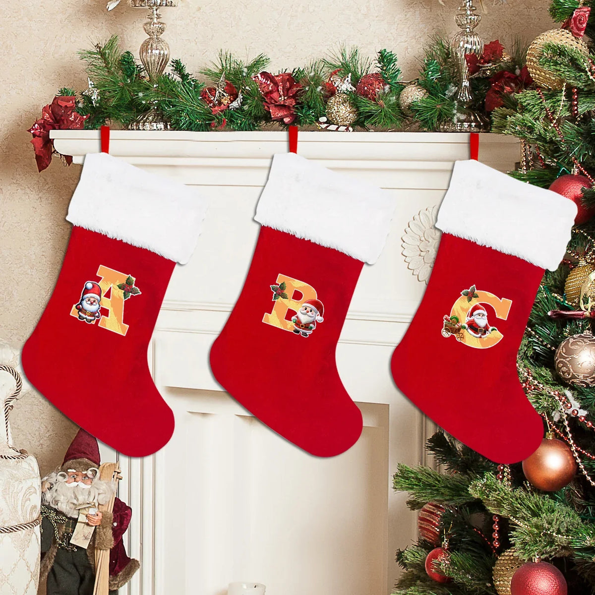 Christmas Stocking Personalized Red Plush With White Trim