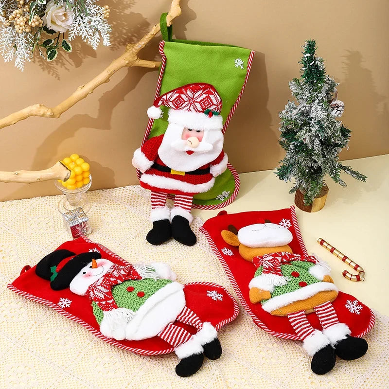 Christmas Stocking Plush Reindeer Design Spacious Gift Pocket