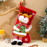 Christmas Stocking Plush Reindeer Design Spacious Gift Pocket