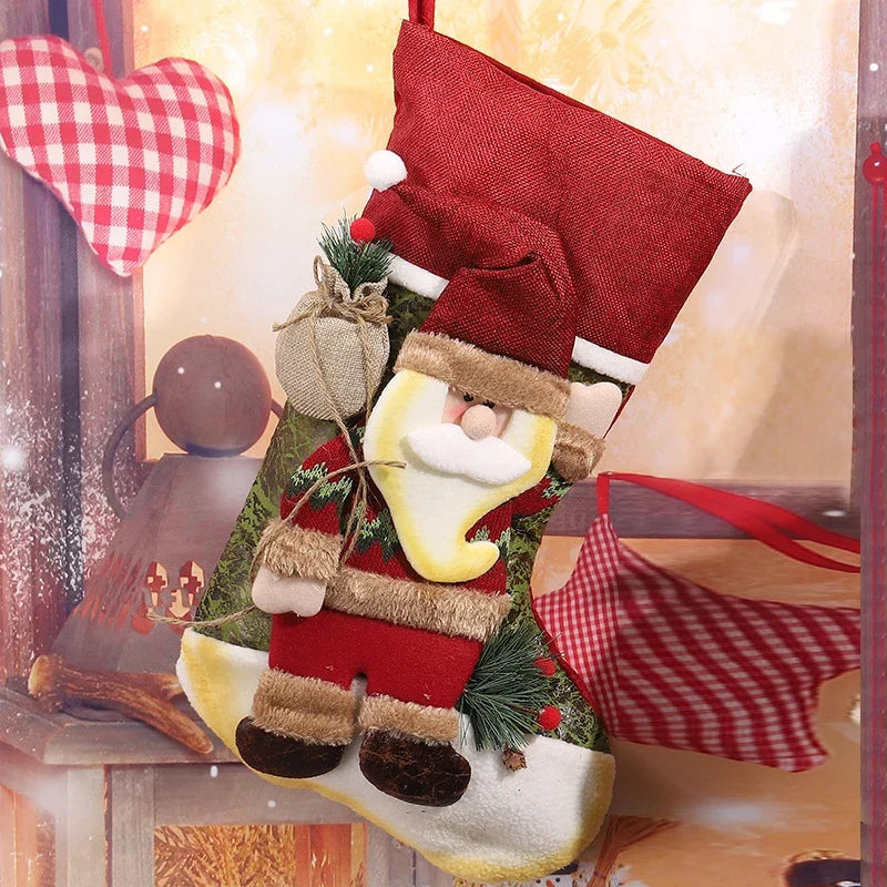 Christmas Stocking Reindeer Motif Soft Durable Fabric