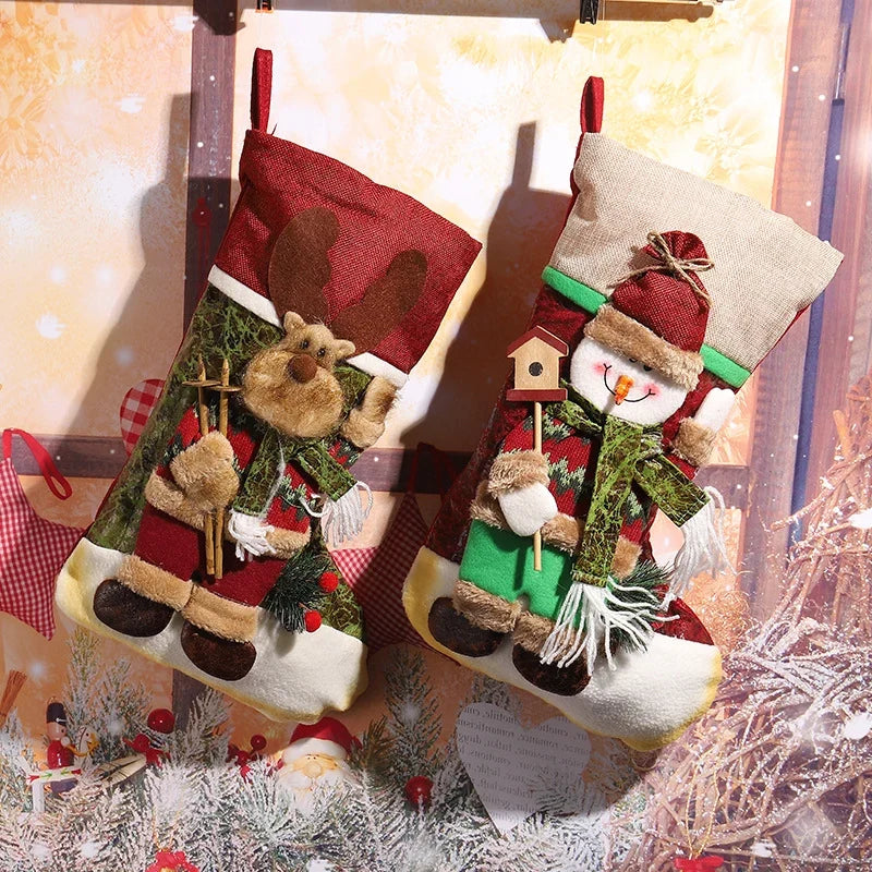 Christmas Stocking Reindeer Motif Soft Durable Fabric Hanging Loop