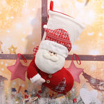 Christmas Stocking Santa Motif Plush Fabric Easy To Hang