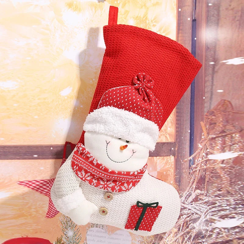 Christmas Stocking Santa Motif Plush Fabric Easy To Hang