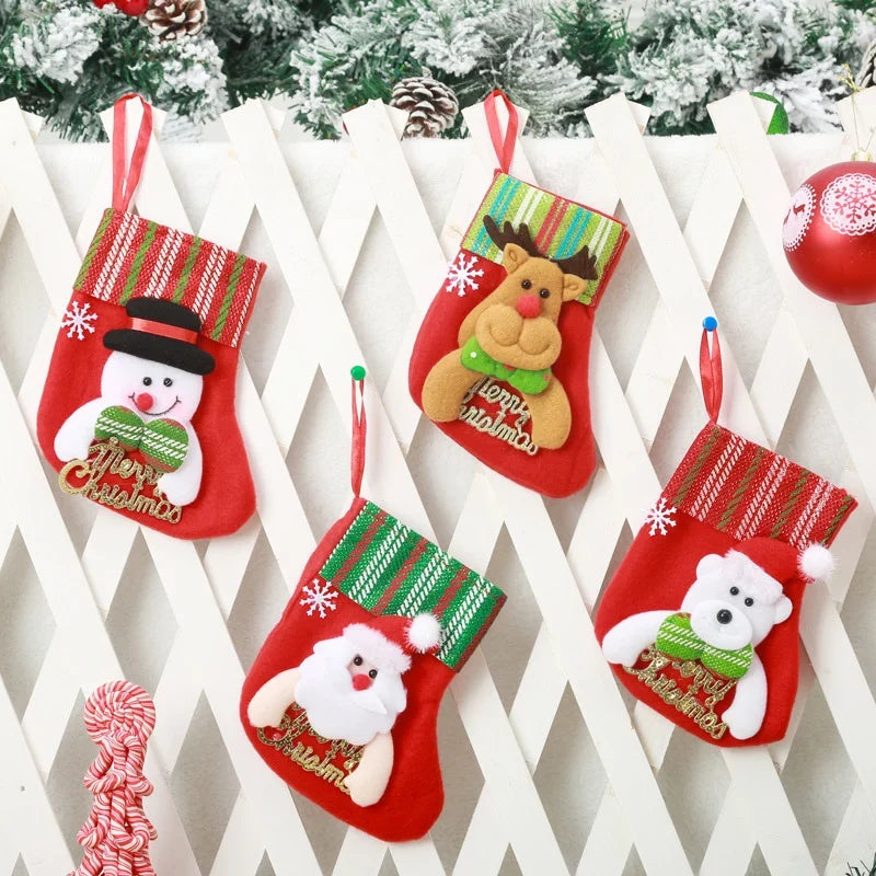 Christmas Stocking Soft Felt Santa Motif & Hanging Loop