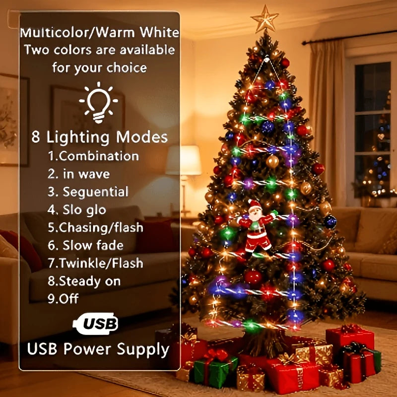 Christmas String Lights Santa Climbing Ladder 8 Modes
