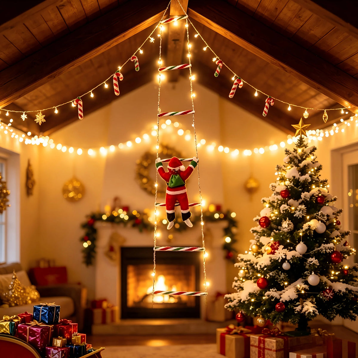 Christmas String Lights Santa Climbing Ladder 8 Modes