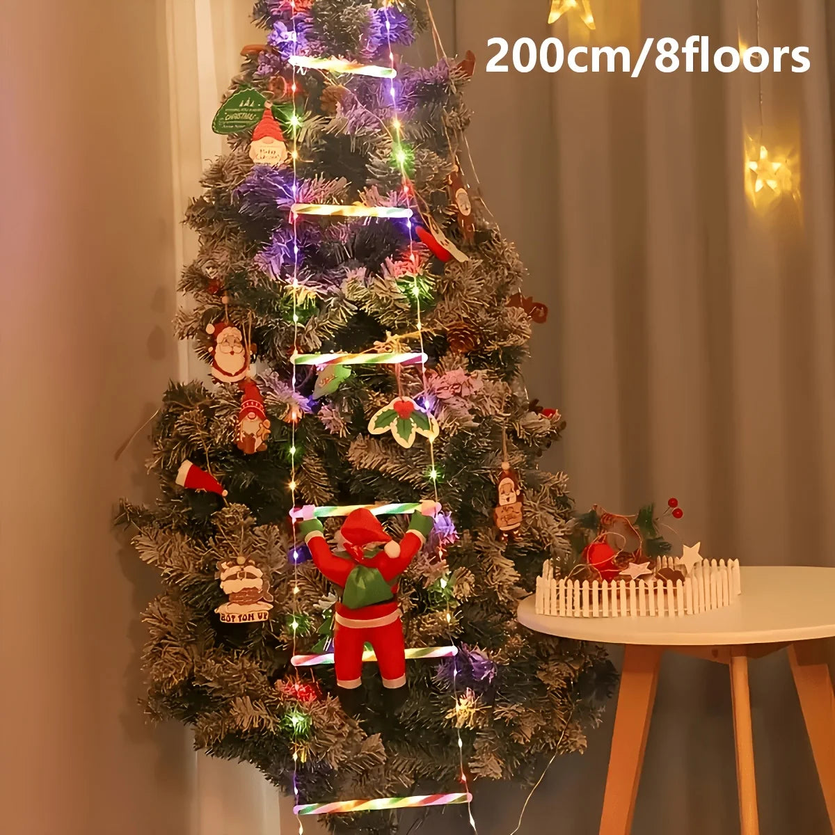 Christmas String Lights Santa Climbing Ladder 8 Modes