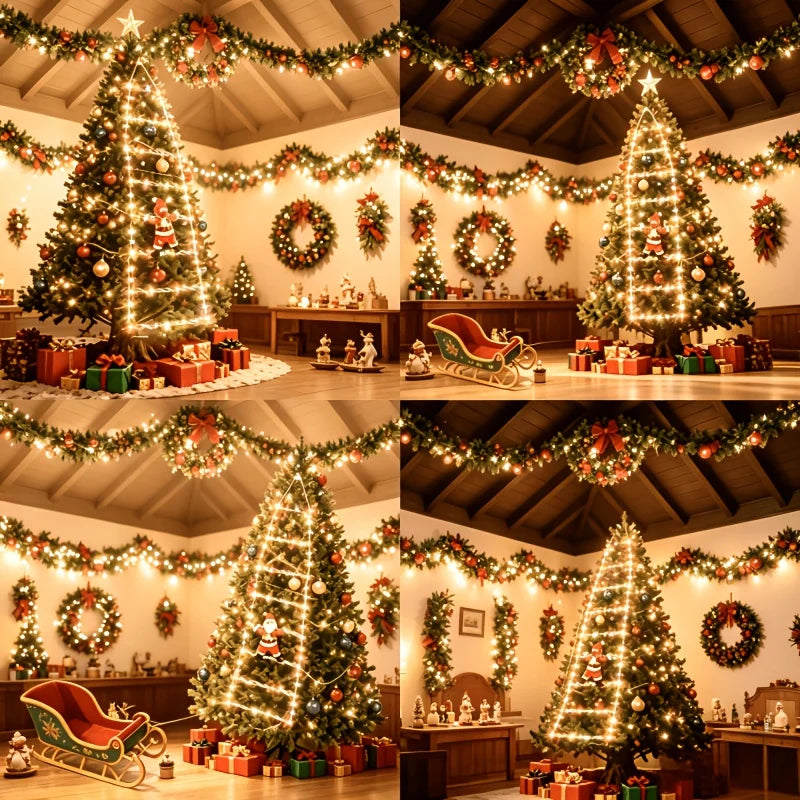 Christmas String Lights Santa Climbing Ladder 8 Modes