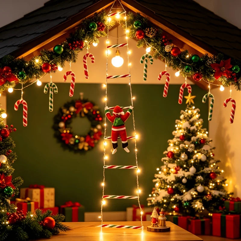 Christmas String Lights Santa Climbing Ladder 8 Modes
