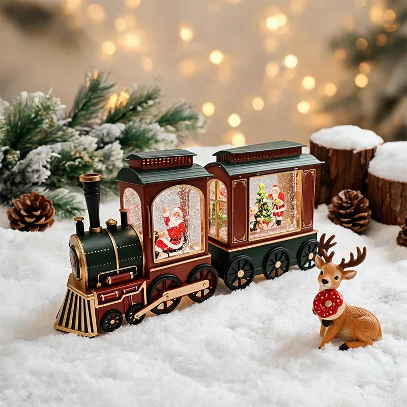 Christmas Train Lantern Tabletop Moving Santa Warm Light