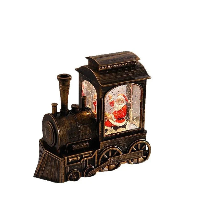 Christmas Train Lantern Tabletop Moving Santa Warm Light