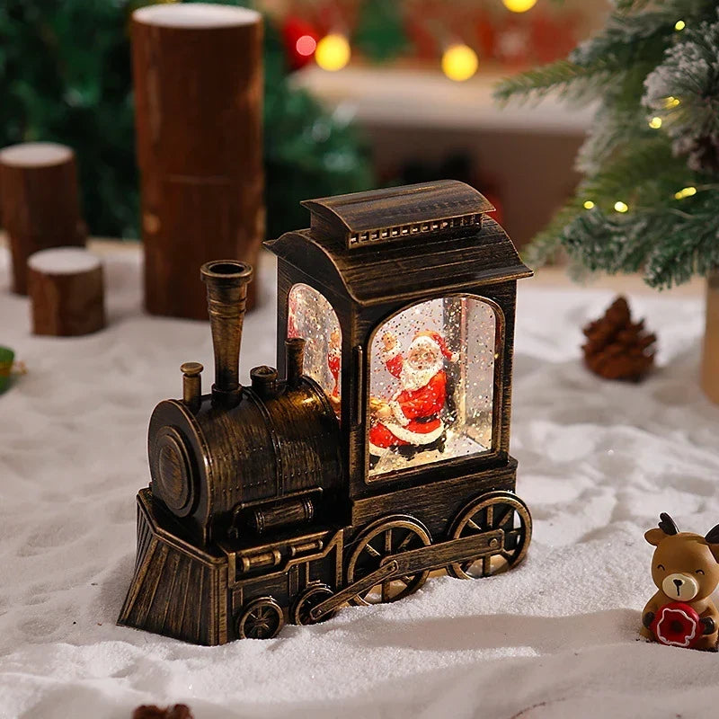 Christmas Train Lantern Tabletop Moving Santa Warm Light