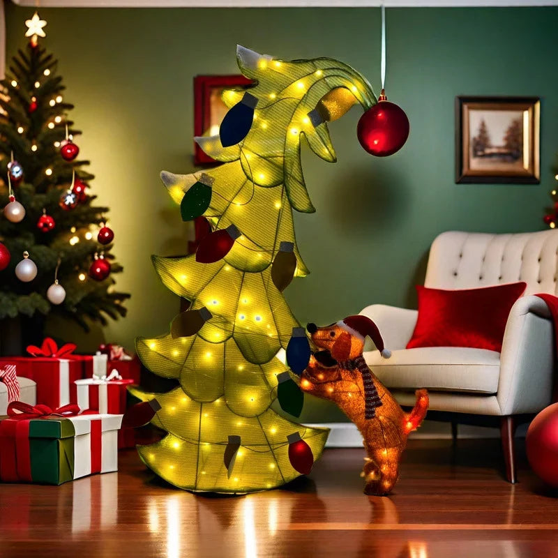 Christmas Tree Glowing Dog Design Colorful LEDs Weather-Resistant