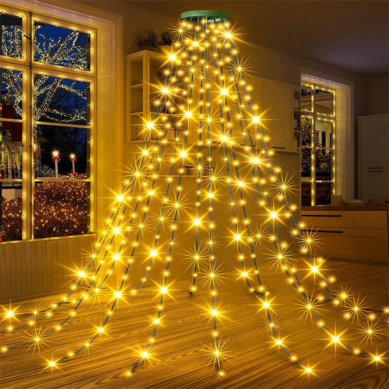 Christmas Tree Lights Cascading LED Remote Control Adjustable Brightness