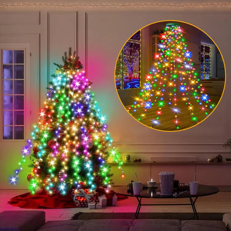 Christmas Tree Lights Cascading LED Remote Control Adjustable Brightness